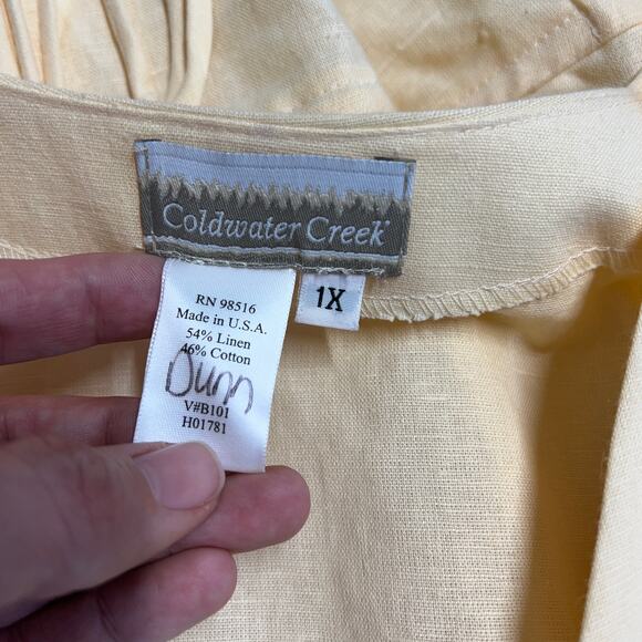 Coldwater Creek One Button Linen Cardigan Top Yellow Size 1X Tie Back New - Picture 6 of 6